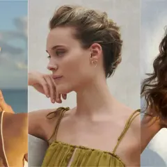 Trois femmes aux coiffures variées : chignon bas, coiffure courte texturisée et cheveux longs ondulés. Une inspiration coiffure bohème cheveux longs.