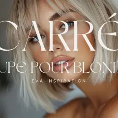 Portrait d'une femme aux cheveux blonds méchés, avec le texte "Carré Coupe pour Blondes".