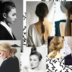 Collage de coiffures : queues de cheval hautes et basses, chignons, tresses. Une belle coiffure facile pour tous les styles.