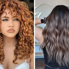Deux styles de cheveux : boucles rousses flamboyantes et ondulations brunes subtiles. Une coupe et couleur tendance pour chaque look.