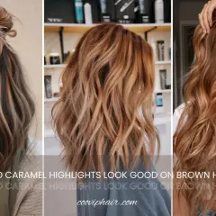 Trois femmes arborent un magnifique balayage sur brune, avec des mèches caramel qui illuminent leurs chevelures ondulées.