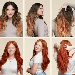 Des femmes aux cheveux longs et ondulés, certains avec des mèches orangées, d'autres d'un roux flamboyant. La couleur chaude des cheveux est mise en valeur par des produits de coloration.