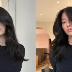 Une jeune femme aux cheveux bruns et ondulés, un look brillant et soigné. Ce style, c'est ce qu'est un gloss en coiffure : une touche d'éclat pour sublimer la chevelure.