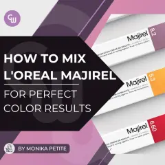 Apprenez le dosage couleur Majirel et oxydant pour des résultats parfaits. Trois tubes de coloration L'Oréal Majirel (8.2, 5.3, 6.60) sont visibles.