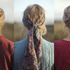Trois vues de dos de cheveux blonds tressés. Une tresse simple, une tresse avec un foulard, et une tresse plus lâche.