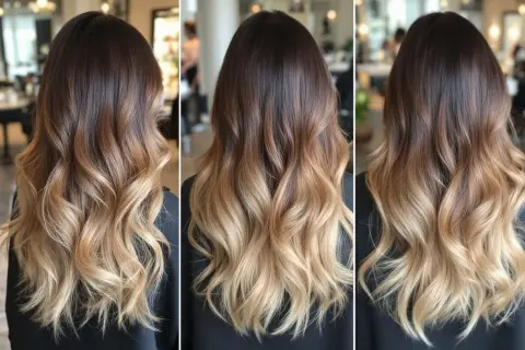Chevelure brune dégradée vers le blond, un style ombré hair vs balayage subtil et naturel.