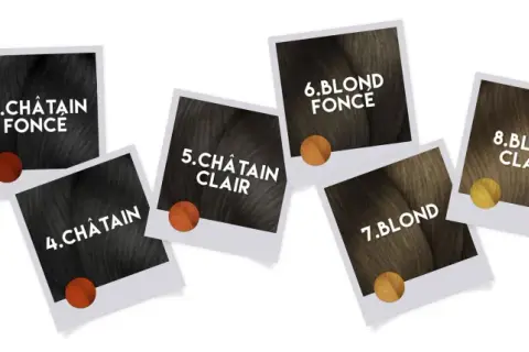 Échantillons de couleurs de cheveux, du noir au blond très clair. Découvrez la hauteur de ton idéale pour vos cheveux.