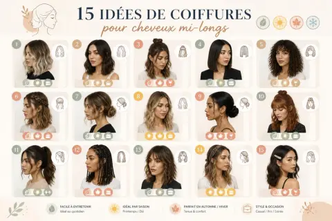 15 idées coiffure cheveux lisse mi long : des looks variés pour tous les jours et toutes les occasions.