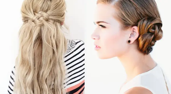 Coiffure soirée chic : un chignon tressé élégant et une demi-queue tressée bohème.