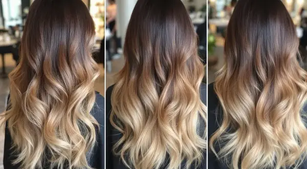 Chevelure brune dégradée vers le blond, un style ombré hair vs balayage subtil et naturel.