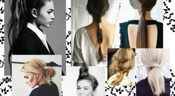 Collage de coiffures : queues de cheval hautes et basses, chignons, tresses. Une belle coiffure facile pour tous les styles.