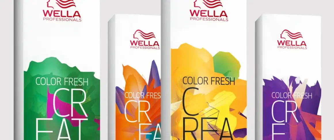 Packaging Wella Color Fresh. Le dosage oxydant et crème colorante Wella est essentiel pour une couleur vibrante.