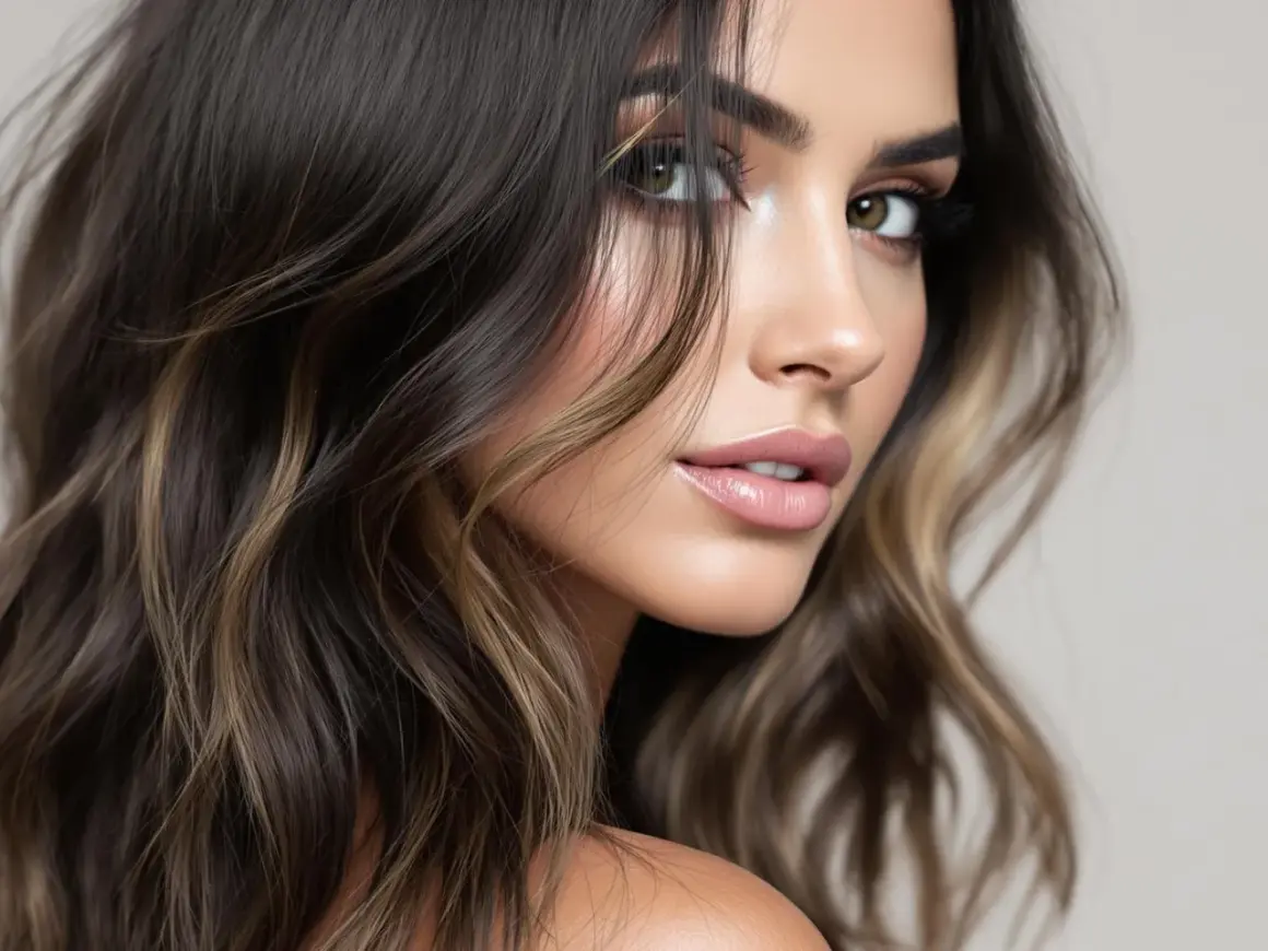 Une femme aux cheveux bruns avec des reflets blonds, un exemple de comment eclaircir cheveux noir pour un look subtil et lumineux.
