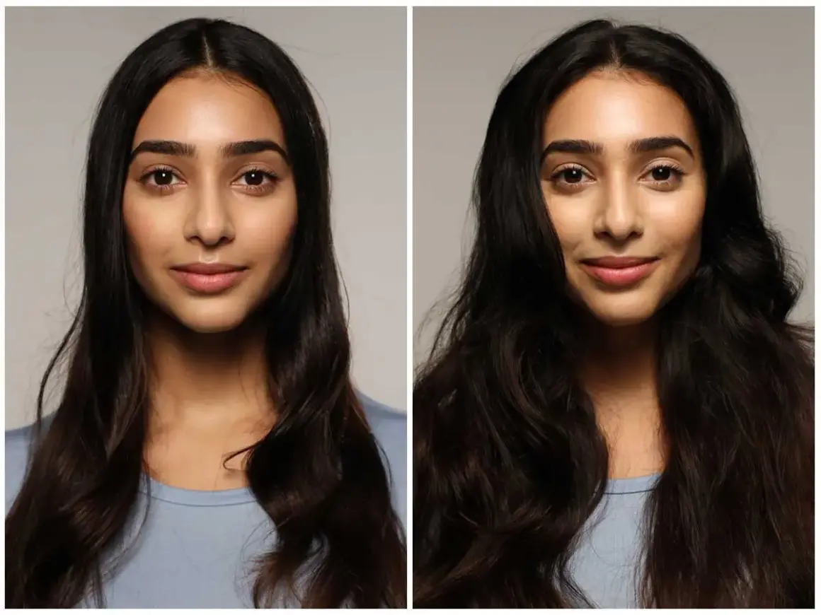Avant/après : une chevelure plus volumineuse et brillante après avoir choisi de se laver les cheveux une fois par semaine.