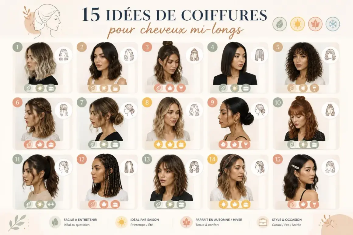 15 idées coiffure cheveux lisse mi long : des looks variés pour tous les jours et toutes les occasions.