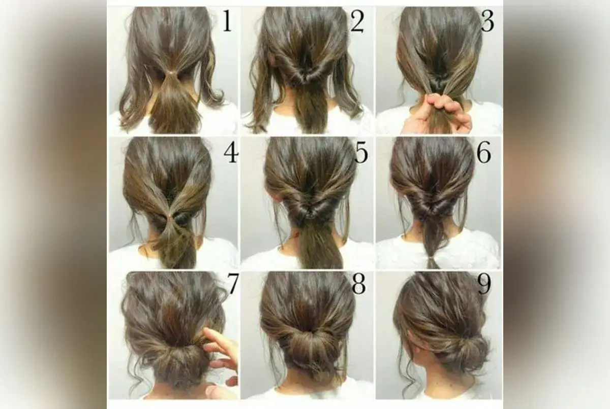 Tutoriel en 9 étapes pour une coiffure facile et chic. Une tresse torsadée qui se transforme en chignon flou.