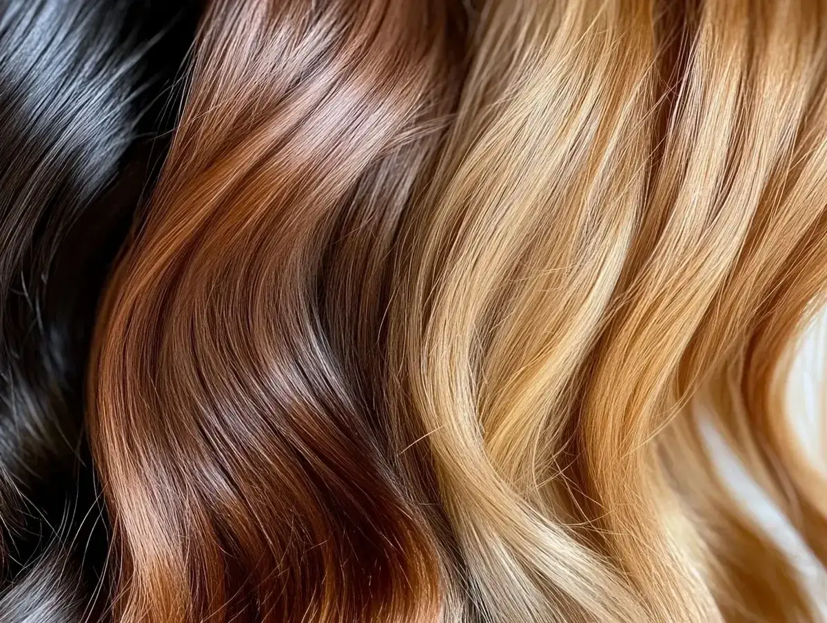&Eacute;chantillons de cheveux aux teintes vari&eacute;es : brun fonc&eacute;, roux cuivr&eacute;, blond miel et blond dor&eacute;. Quelle couleur faire sur des m&egrave;ches blondes ?