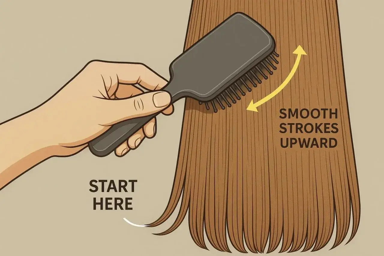 Maintenir la brosse pour un brushing cheveux sec ou humide. Commencez par le bas et brossez vers le haut pour lisser.