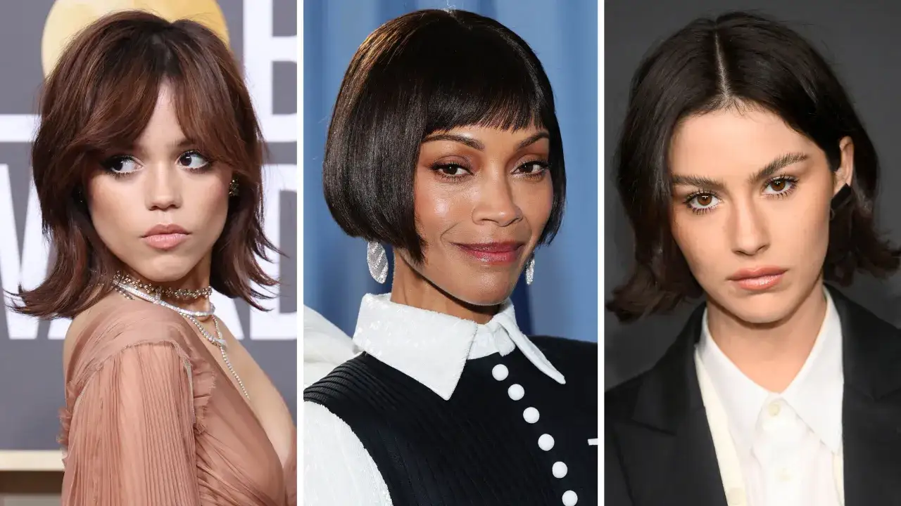 Trois femmes aux coiffures variées : un carré dégradé femme avec frange, un carré court et un carré ondulé.