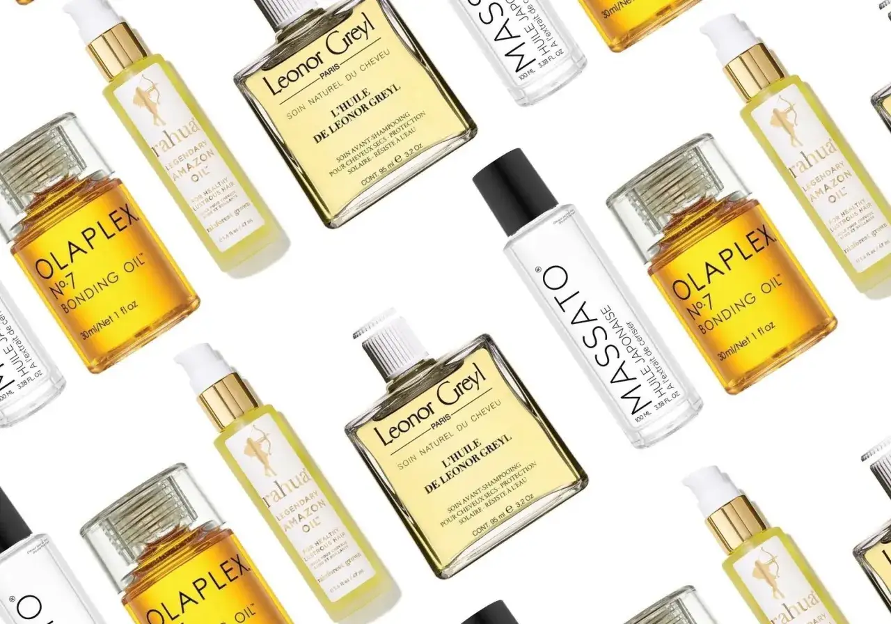 Collection d'huiles capillaires de luxe : Olaplex, Rahua, Leonor Greyl et Massato. Un bain d'huile pour des cheveux éclatants.