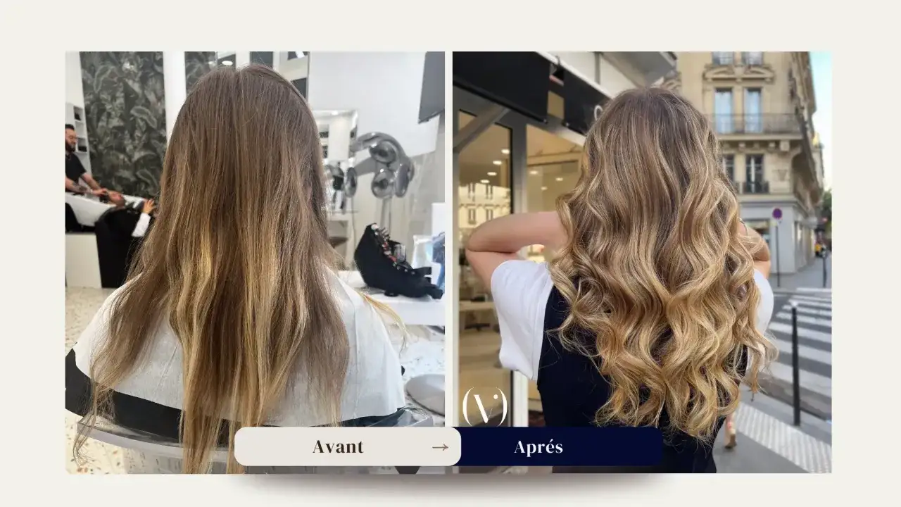 Avant/Après : des cheveux ternes transformés en une cascade de boucles lumineuses, un vrai couleur gloss cheveux !