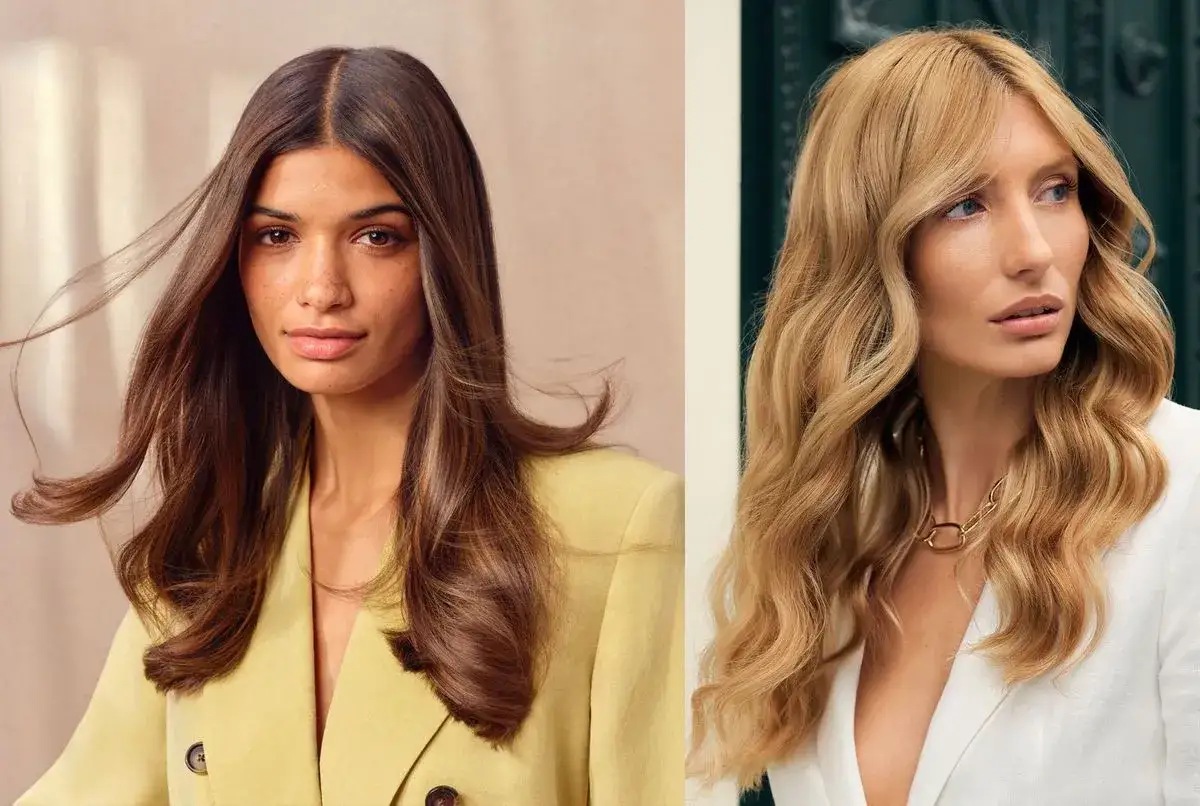 Deux femmes aux cheveux longs, l'une brune avec des reflets, l'autre blonde ondulée. Une coiffure été parfaite pour sublimer vos longueurs.