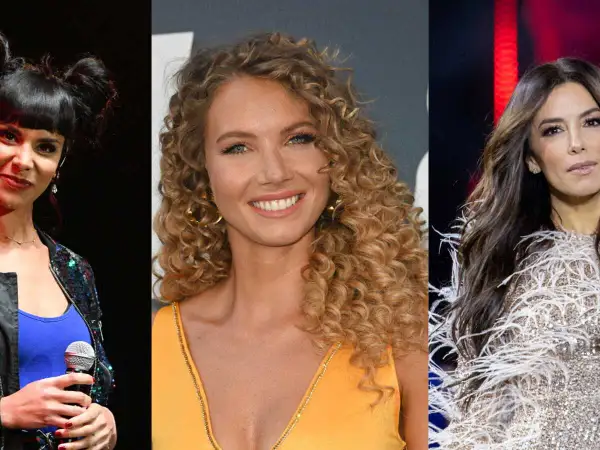 Trois femmes aux styles variés : une avec une coiffure année 80, une autre aux boucles blondes, et la troisième aux cheveux longs et bruns.