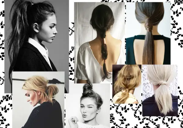 Collage de coiffures : queues de cheval hautes et basses, chignons, tresses. Une belle coiffure facile pour tous les styles.