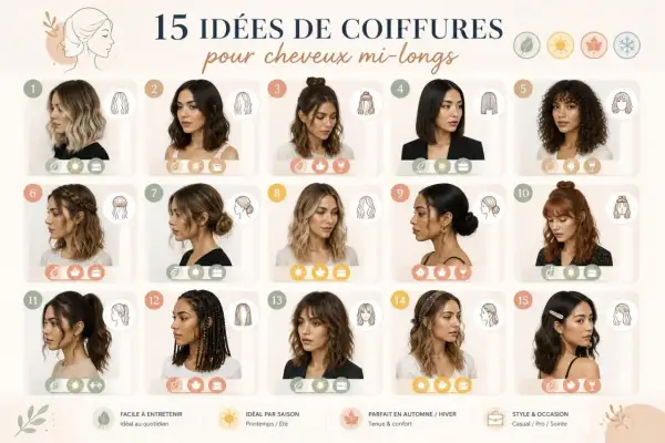 15 idées coiffure cheveux lisse mi long : des looks variés pour tous les jours et toutes les occasions.